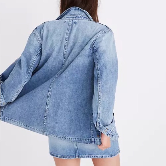 Madewell Floral Embroidered Denim Chore Coat Size Medium - Picture 4 of 5